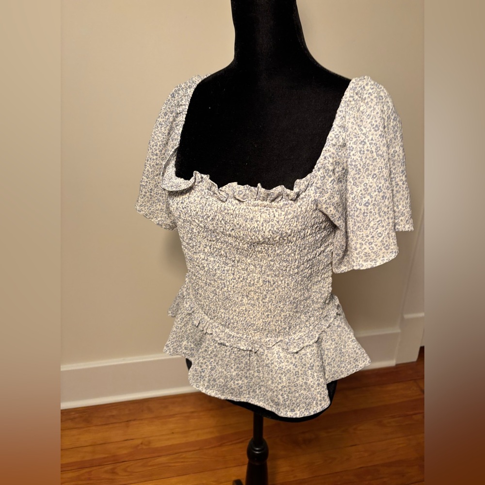 ASTR Blue Floral Ruffle Top - Picture 4 of 4